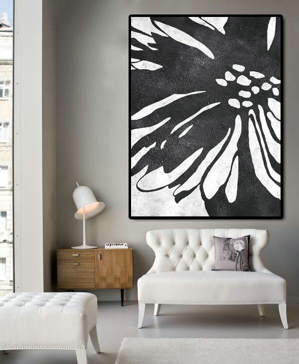Large Paintings For Living Room,Black And White Minimal Painting On Canvas - Custom Canvas Wall Art